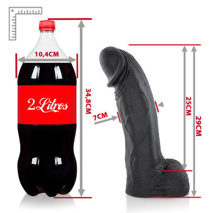 MOZÃO - FLEXIBLE REALISTIC PENIS WITH SCROTUM - BLACK - 29 X 7.5 CM