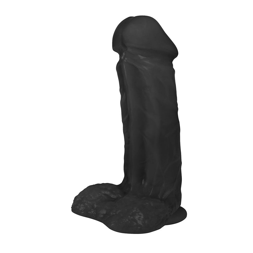 JACARANDA - FLEXIBLE REALISTIC PENIS WITH SCROTUM AND SUCTION CUP - BLACK - 19 X 5.5 CM