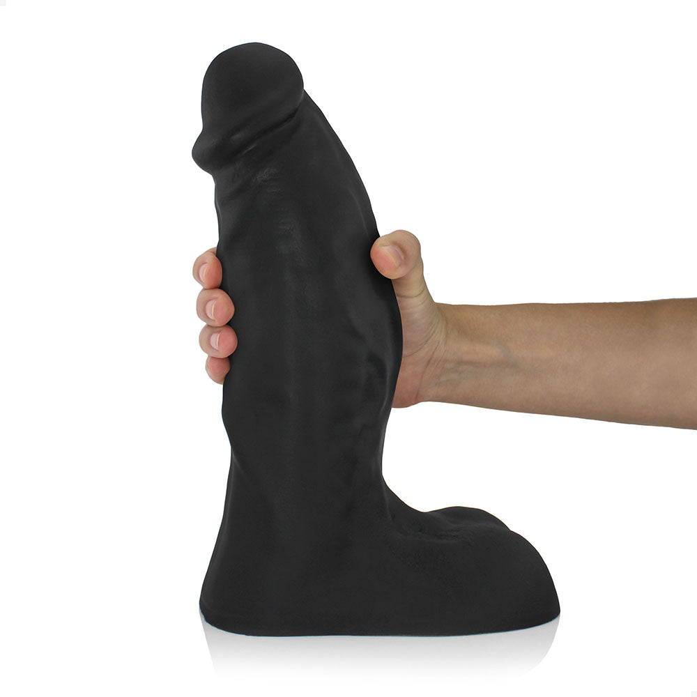 CORAGEM - GIANT THICK FLEXIBLE REALISTIC PENIS WITH SCROTUM - BLACK - 27.5 X 7.8 CM