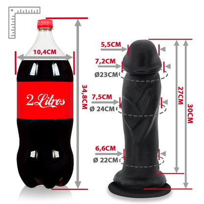 ANÚBIS - GIANT THICK FLEXIBLE REALISTIC PENIS WITH SUCTION CUP - BLACK - 30 X 7.9 CM