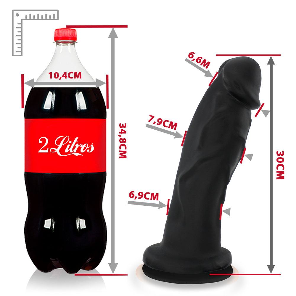 ANÚBIS - GIANT THICK FLEXIBLE REALISTIC PENIS WITH SUCTION CUP - BLACK - 30 X 7.9 CM