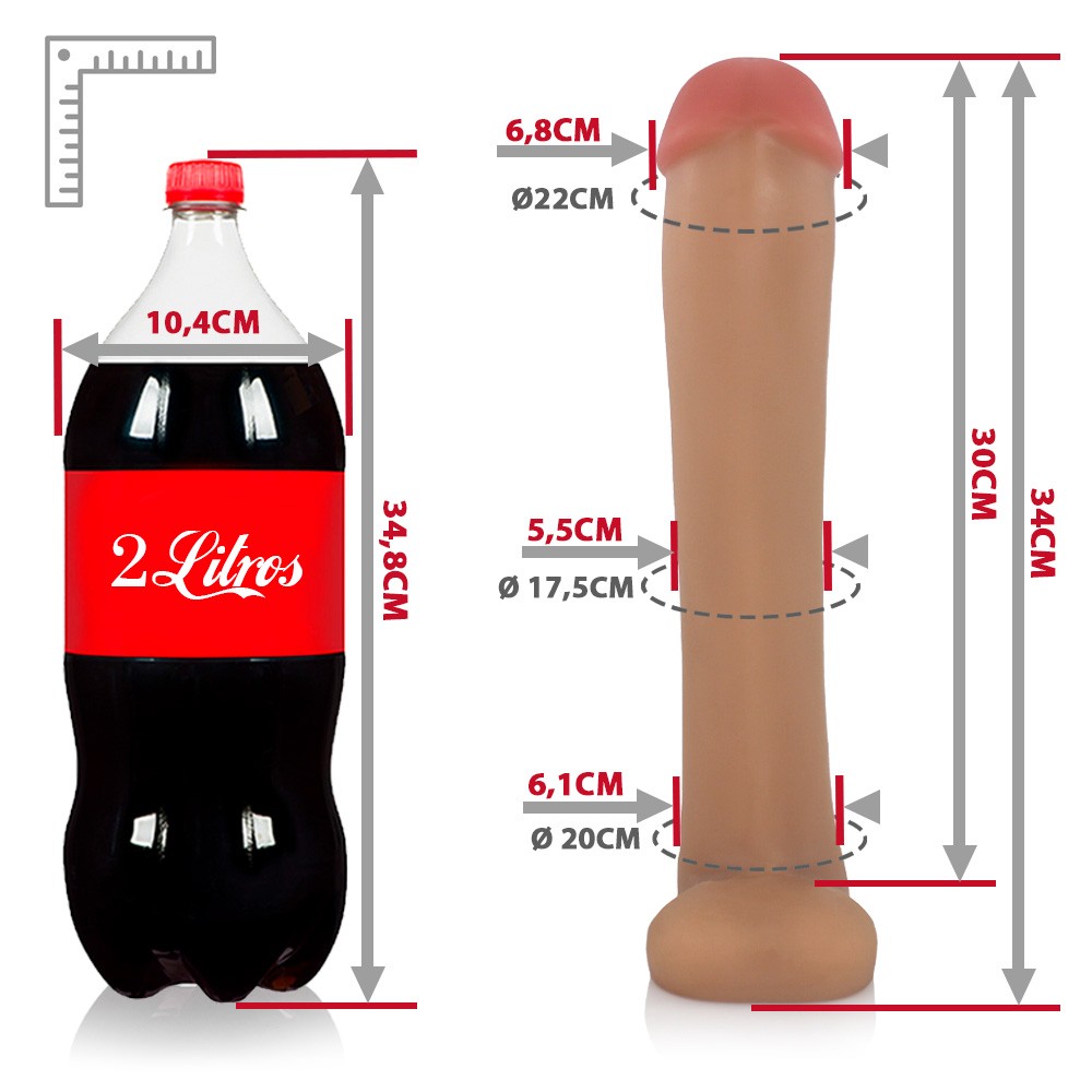 CACETE - GIANT THICK FLEXIBLE REALISTIC PENIS WITH SCROTUM - BEIGE - 34 X 6.8 CM