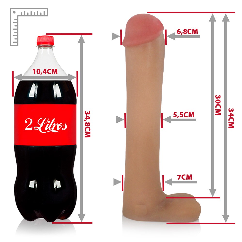 CACETE - GIANT THICK FLEXIBLE REALISTIC PENIS WITH SCROTUM - BEIGE - 34 X 6.8 CM