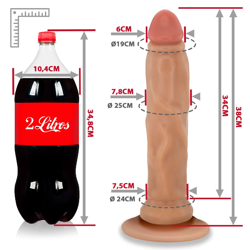 TITAN - GIANT THICK FLEXIBLE REALISTIC PENIS WITH SUCTION CUP - BEIGE - 38 x 8 CM