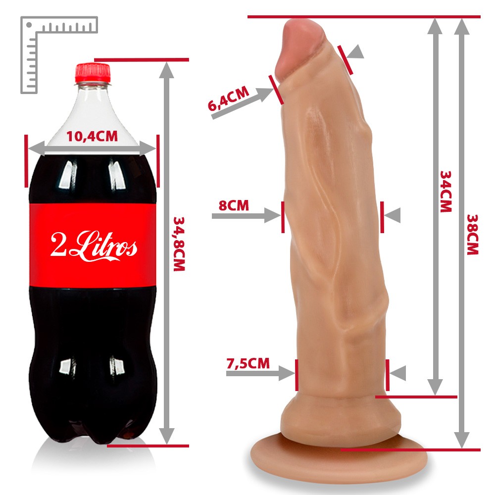 TITAN - GIANT THICK FLEXIBLE REALISTIC PENIS WITH SUCTION CUP - BEIGE - 38 x 8 CM