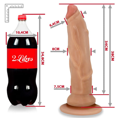 TITAN - GIANT THICK FLEXIBLE REALISTIC PENIS WITH SUCTION CUP - BEIGE - 38 x 8 CM