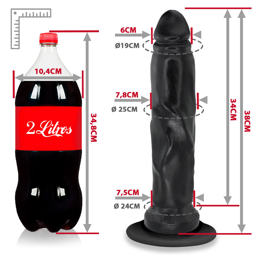 TITAN - GIANT THICK FLEXIBLE REALISTIC PENIS WITH SUCTION CUP - BLACK - 38 x 8 CM