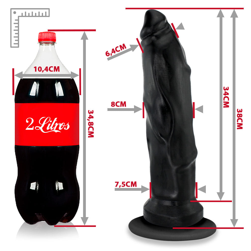 TITAN - GIANT THICK FLEXIBLE REALISTIC PENIS WITH SUCTION CUP - BLACK - 38 x 8 CM