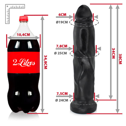 TITAN - GIANT THICK FLEXIBLE REALISTIC PENIS - BLACK - 38 X 8 CM