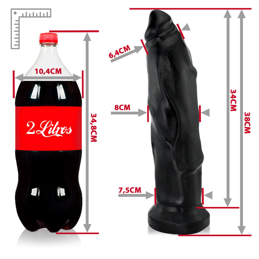 TITAN - GIANT THICK FLEXIBLE REALISTIC PENIS - BLACK - 38 X 8 CM