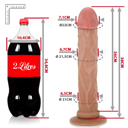 CARALHO - GIANT THICK FLEXIBLE REALISTIC PENIS WITH SUCTION CUP - BEIGE - 38 X 6.7 CM