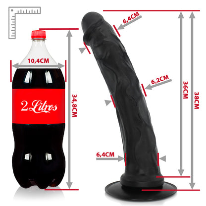 CARALHO - GIANT THICK FLEXIBLE REALISTIC PENIS WITH SUCTION CUP - BLACK - 38 X 6.7 CM