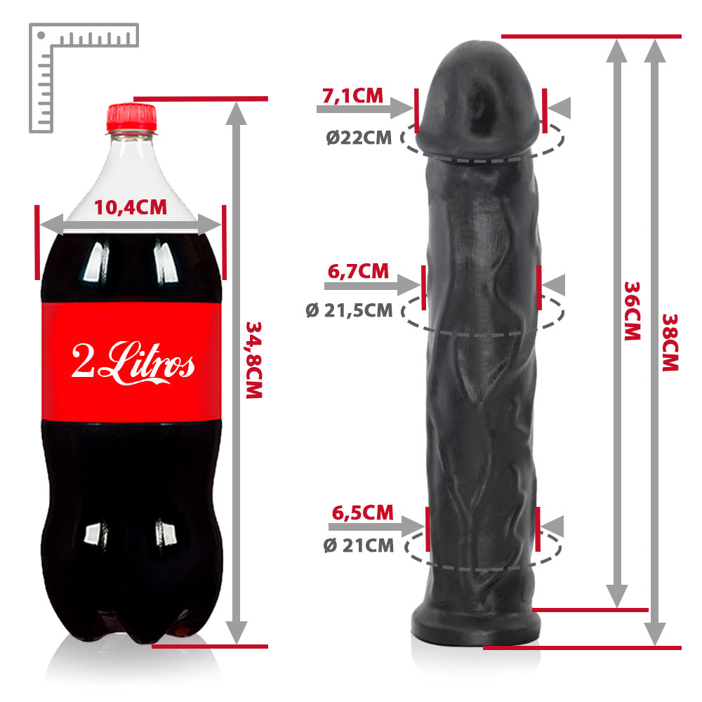 CARALHO - GIANT THICK FLEXIBLE REALISTIC PENIS - BLACK - 38 X 6.7 CM