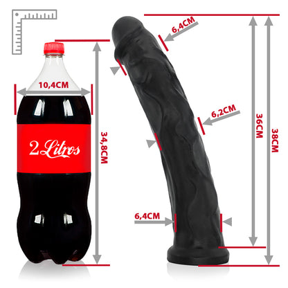 CARALHO - GIANT THICK FLEXIBLE REALISTIC PENIS - BLACK - 38 X 6.7 CM