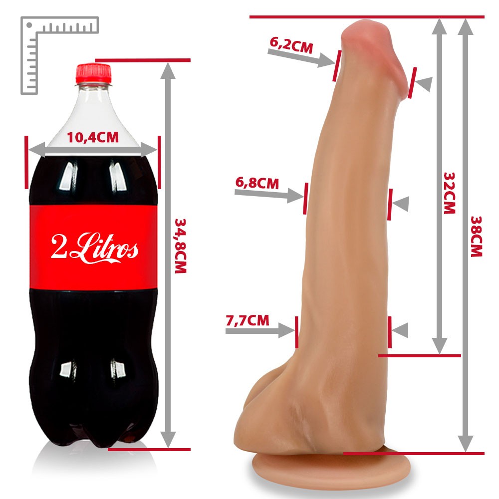 TROMBA - GIANT THICK FLEXIBLE REALISTIC PENIS WITH SCROTUM AND SUCTION CUP - BEIGE - 38 X 8 CM