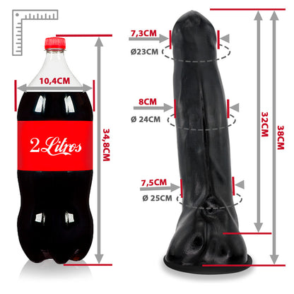 TROMBA - GIANT THICK FLEXIBLE REALISTIC PENIS WITH SCROTUM AND SUCTION CUP - BLACK - 38 X 8 CM