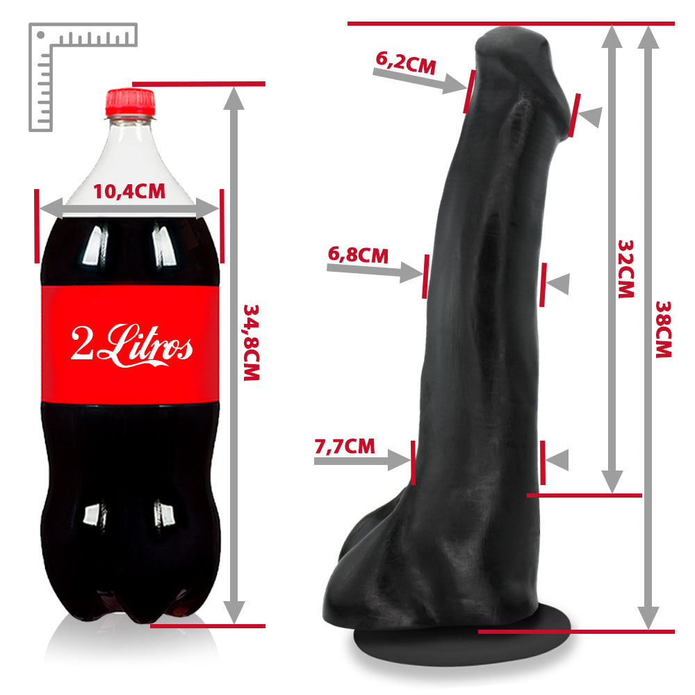 TROMBA - GIANT THICK FLEXIBLE REALISTIC PENIS WITH SCROTUM AND SUCTION CUP - BLACK - 38 X 8 CM