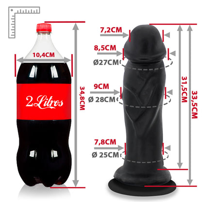 JEBA - GIANT THICK FLEXIBLE REALISTIC PENIS WITH SUCTION CUP - BLACK - 33.5 X 9.2 CM