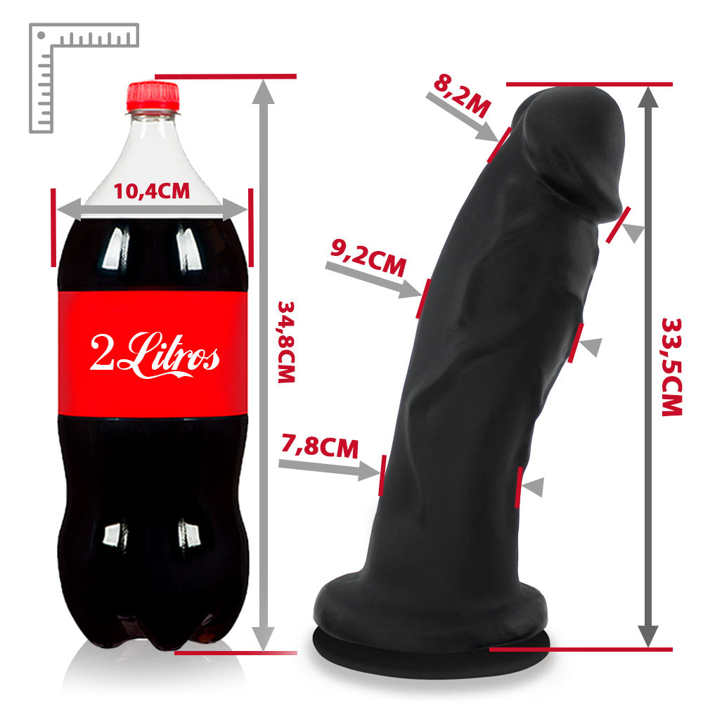 JEBA - GIANT THICK FLEXIBLE REALISTIC PENIS WITH SUCTION CUP - BLACK - 33.5 X 9.2 CM