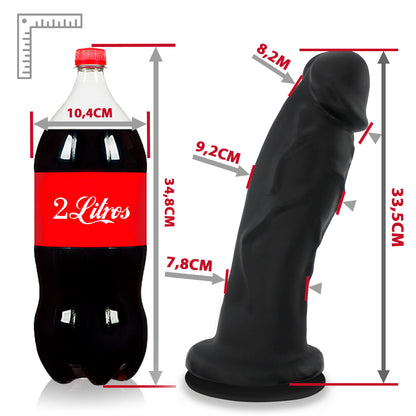 JEBA - GIANT THICK FLEXIBLE REALISTIC PENIS WITH SUCTION CUP - BLACK - 33.5 X 9.2 CM