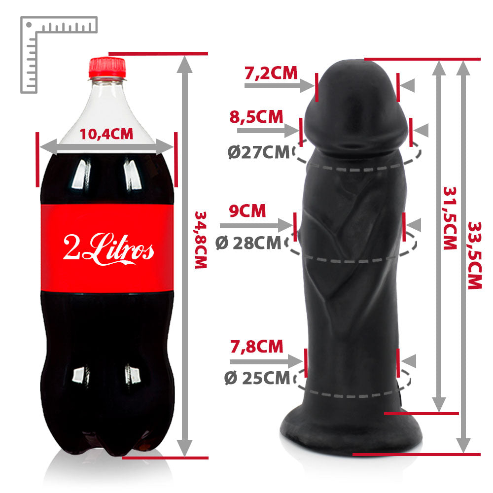 JEBA - GIANT THICK FLEXIBLE REALISTIC PENIS - BLACK - 33.5 X 9.2 CM