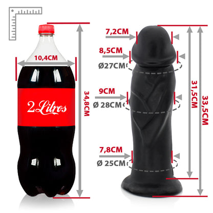 JEBA - GIANT THICK FLEXIBLE REALISTIC PENIS - BLACK - 33.5 X 9.2 CM