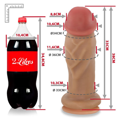 IMENSO - GIANT THICK FLEXIBLE REALISTIC PENIS WITH SUCTION CUP - BEIGE - 39 X 11.6 CM