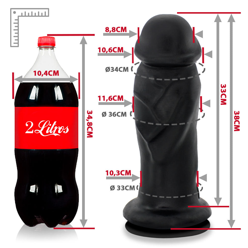 IMENSO - GIANT THICK FLEXIBLE REALISTIC PENIS WITH SUCTION CUP - BLACK - 39 X 11.6 CM