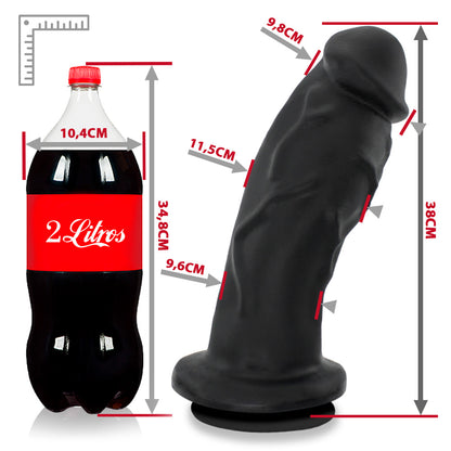 IMENSO - GIANT THICK FLEXIBLE REALISTIC PENIS WITH SUCTION CUP - BLACK - 39 X 11.6 CM