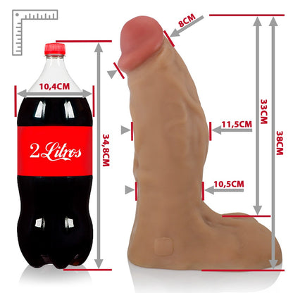 CORAJOSO - GIANT THICK FLEXIBLE REALISTIC PENIS WITH SCROTUM AND SUCTION CUP - BEIGE - 38 X 11.5 CM