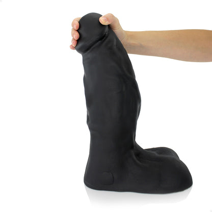 CORAJOSO - GIANT THICK FLEXIBLE REALISTIC PENIS WITH SCROTUM AND SUCTION CUP - BLACK - 38 X 11.5 CM