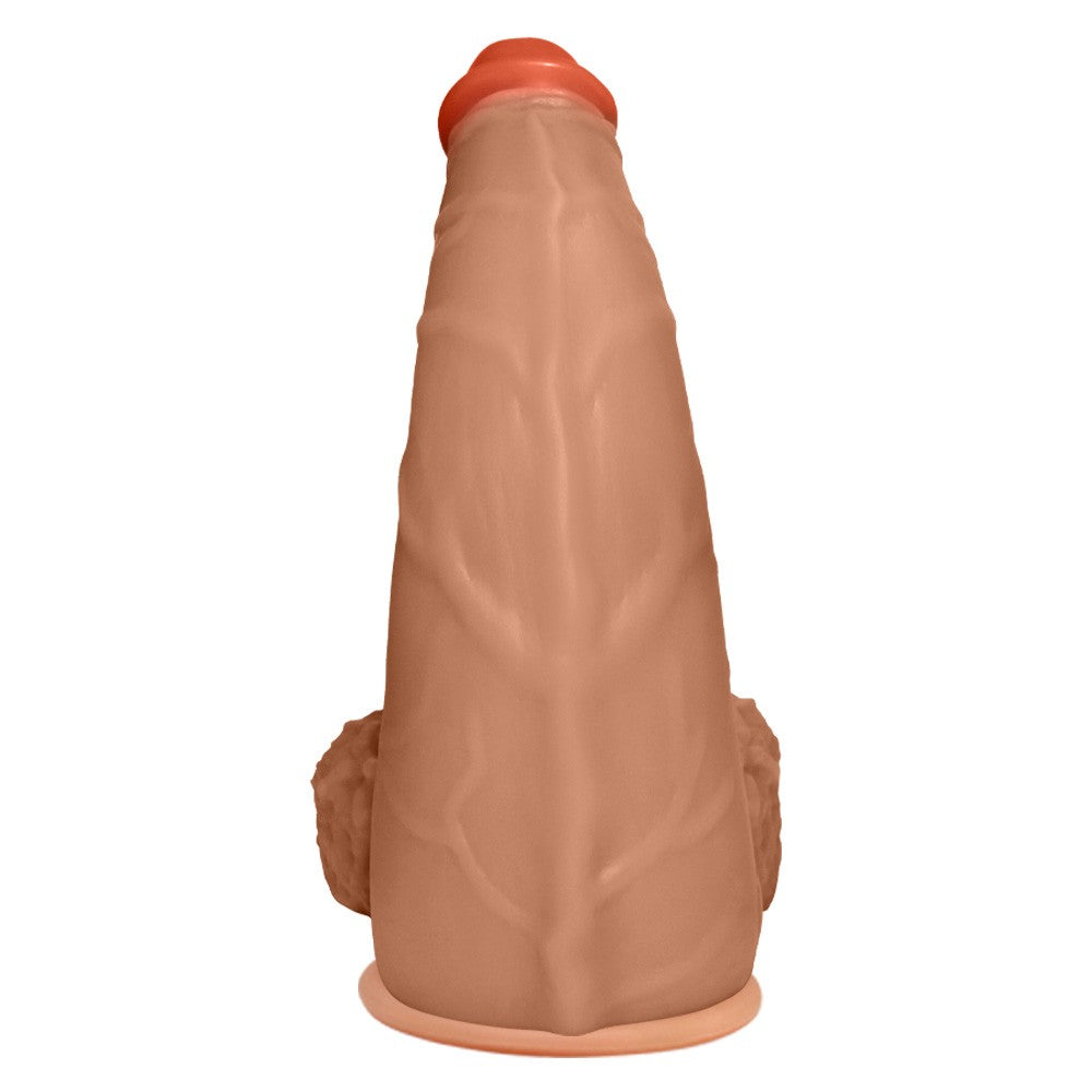 PROFUNDO - GIANT THICK FLEXIBLE REALISTIC PENIS WITH SCROTUM AND SUCTION CUP - BEIGE - 36 X 10 CM