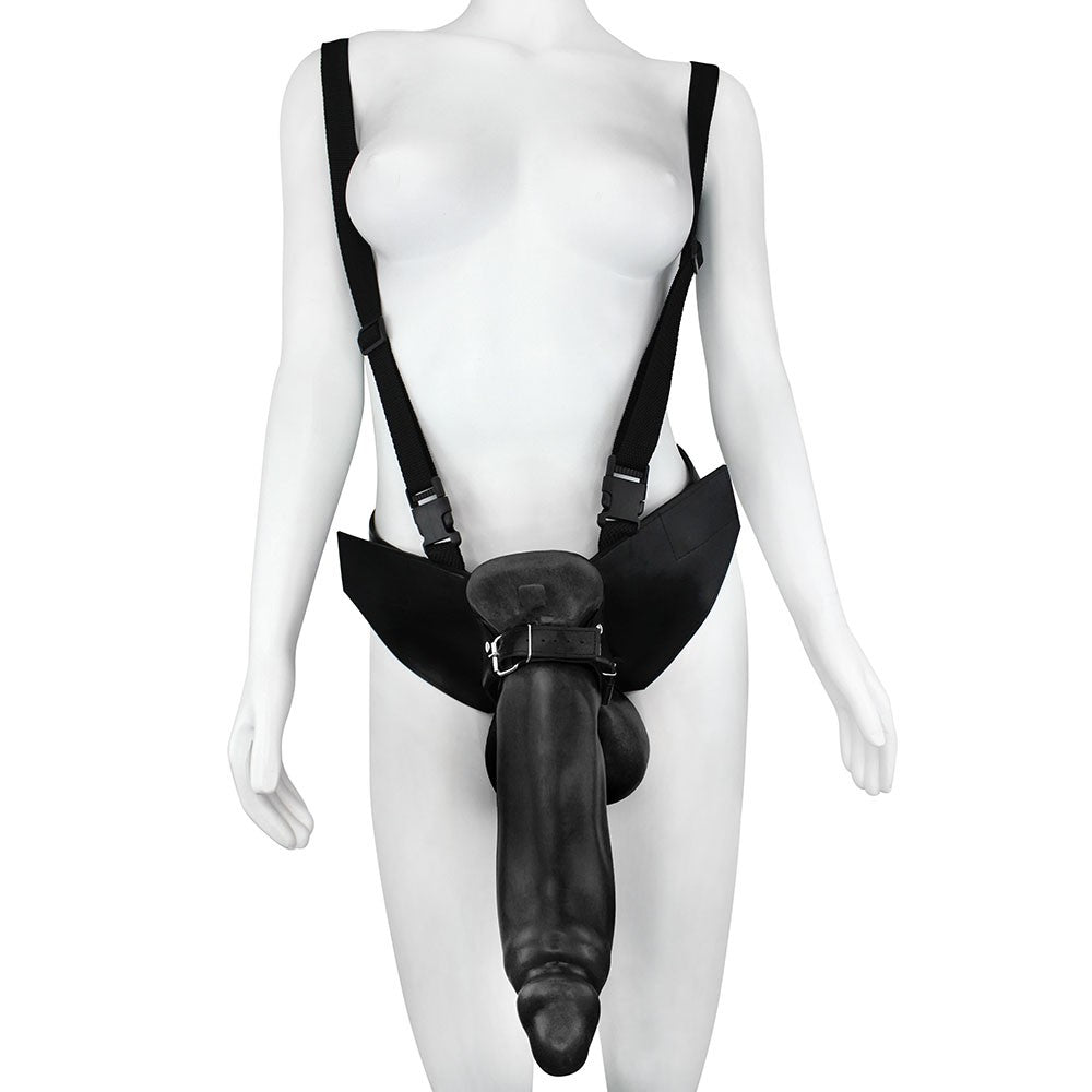 CRESCIDO - ADJUSTABLE STRAP-ON WITH REALISTIC PENIS - BLACK - 32 X 8.5 CM