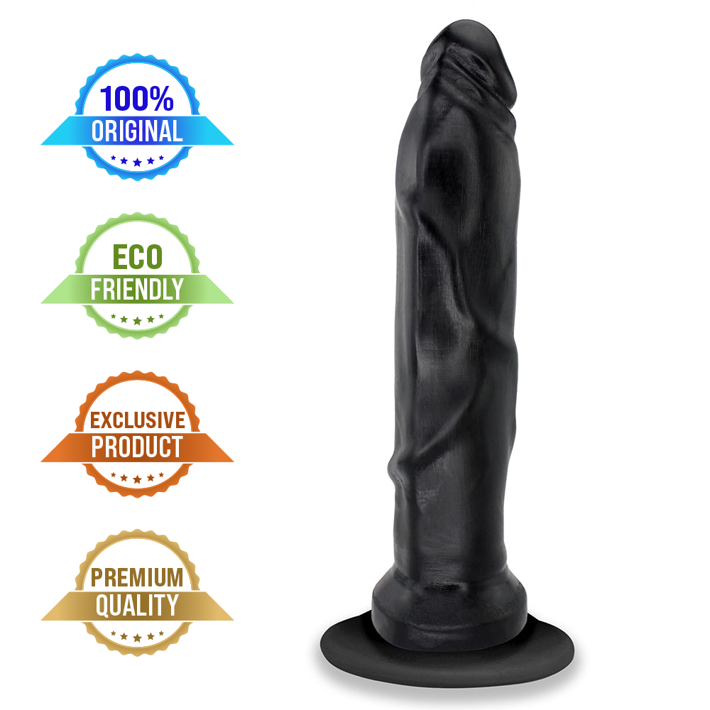 TITAN - GIANT THICK FLEXIBLE REALISTIC PENIS WITH SUCTION CUP - BLACK - 38 x 8 CM