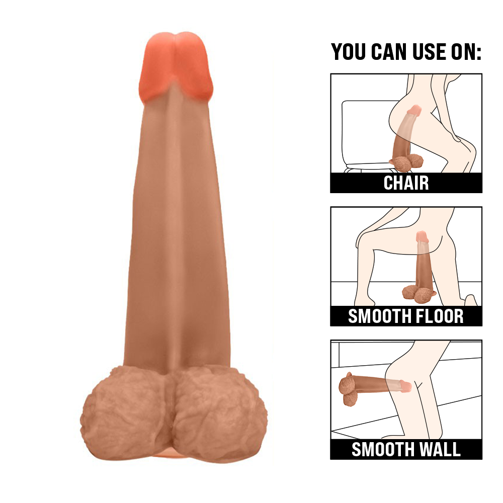 LONGO - GIANT THICK FLEXIBLE REALISTIC PENIS WITH SCROTUM AND SUCTION CUP - BEIGE - 28 X 8.3 CM