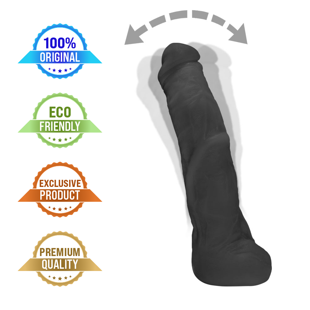 MANDINGO - GIANT THICK FLEXIBLE REALISTIC PENIS WITH SCROTUM - BLACK - 27 X 5.5 CM