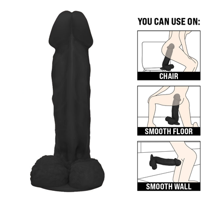 VALENTE - GIANT THICK FLEXIBLE REALISTIC PENIS WITH SCROTUM AND SUCTION CUP - BLACK - 31 X 7.8 CM