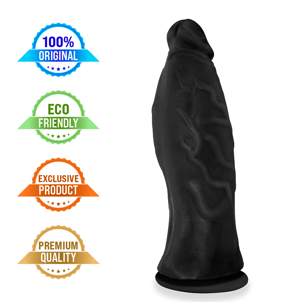 JATOBÃO - GIANT THICK FLEXIBLE REALISTIC PENIS WITH SUCTION CUP - BLACK - 27 X 8 CM