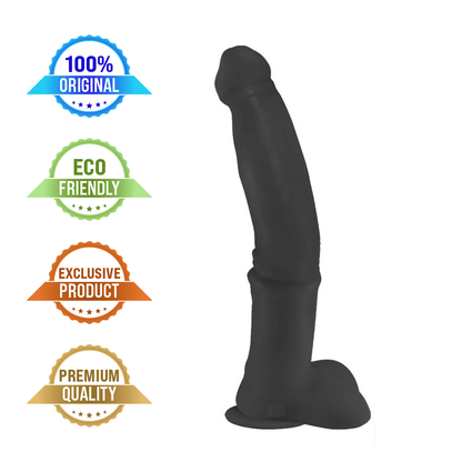 MINOTAURO - GIANT THICK FLEXIBLE REALISTIC PENIS WITH SCROTUM AND SUCTION CUP - BLACK - 41 X 8.5 CM