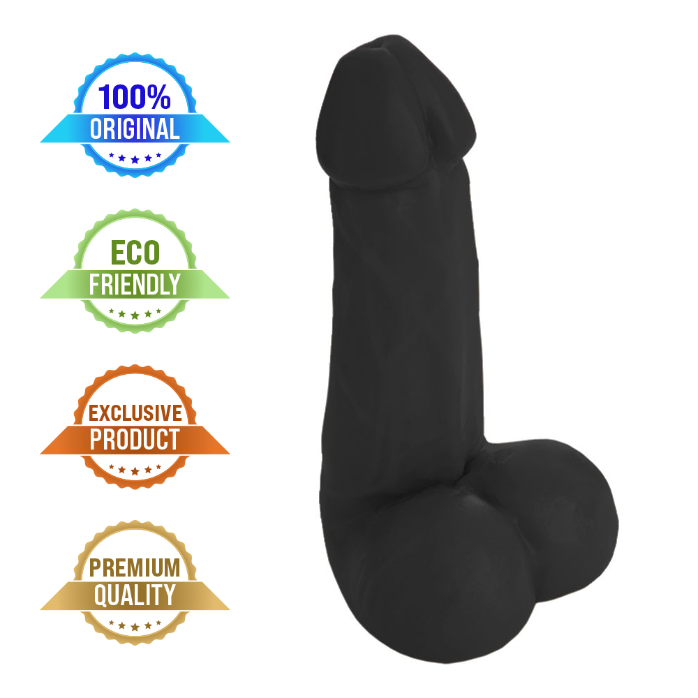 PODEROSO - GIANT THICK FLEXIBLE REALISTIC PENIS WITH SCROTUM - BLACK - 32 X 10 CM