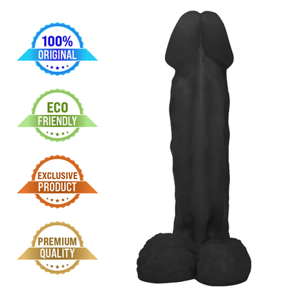 VALENTE - GIANT THICK FLEXIBLE REALISTIC PENIS WITH SCROTUM - BLACK - 31 X 7.8 CM