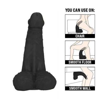 PROFUNDO - GIANT THICK FLEXIBLE REALISTIC PENIS WITH SCROTUM AND SUCTION CUP - BLACK - 36 X 10 CM