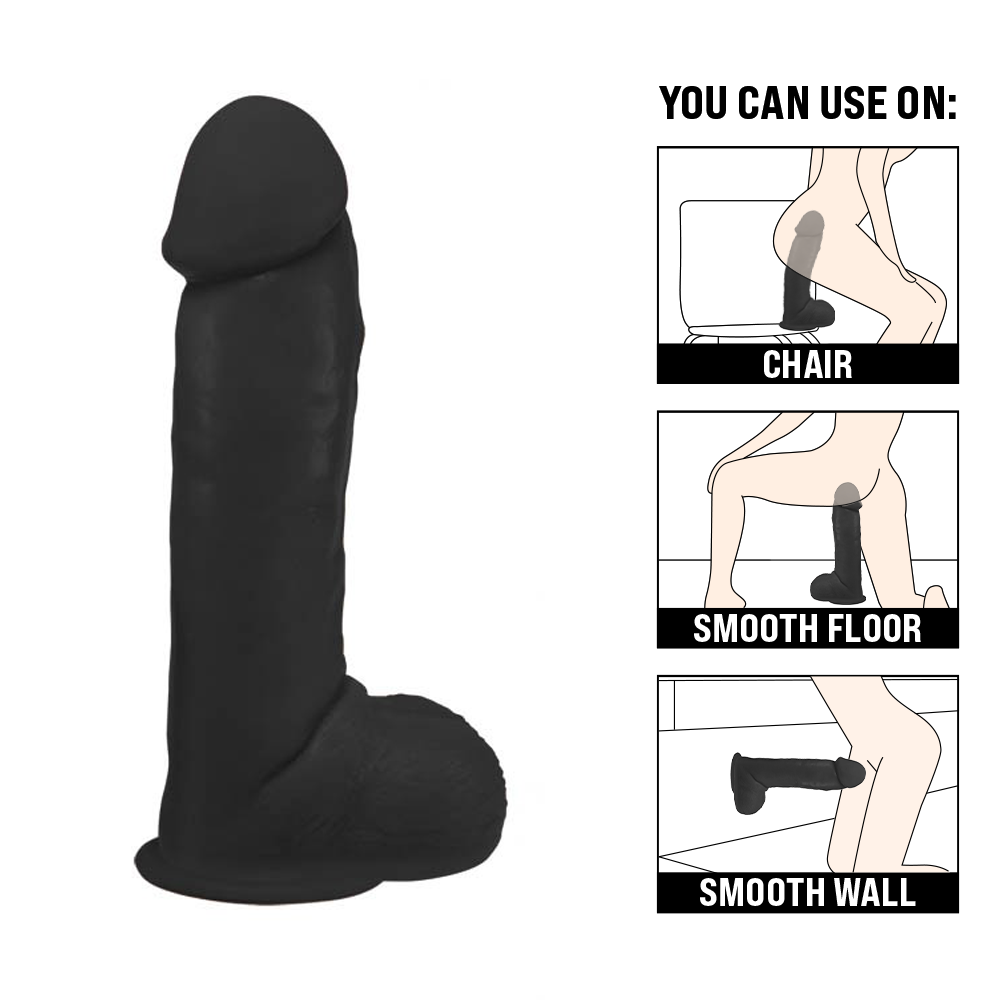 OPTIMUS - GIANT THICK FLEXIBLE REALISTIC PENIS WITH SCROTUM AND SUCTION CUP - BLACK - 28 X 6.5 CM