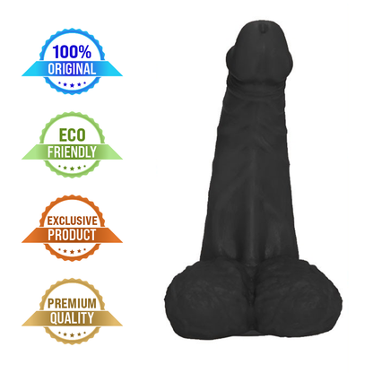 PROFUNDO - GIANT THICK FLEXIBLE REALISTIC PENIS WITH SCROTUM AND SUCTION CUP - BLACK - 36 X 10 CM