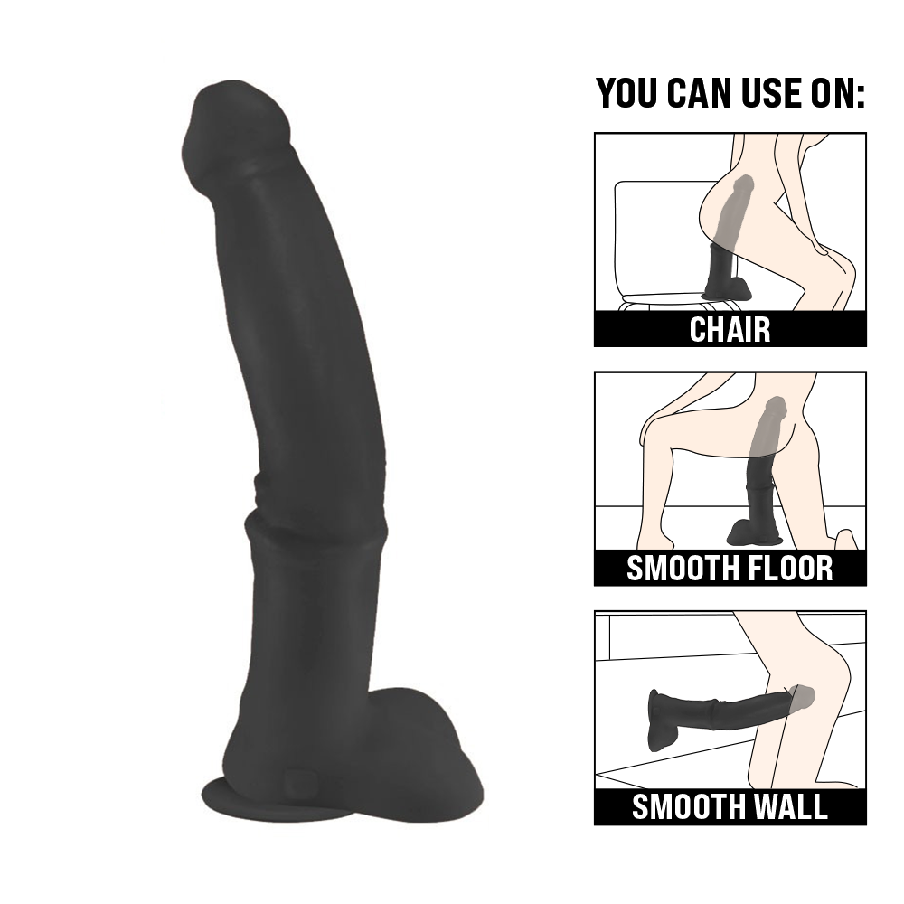 MINOTAURO - GIANT THICK FLEXIBLE REALISTIC PENIS WITH SCROTUM AND SUCTION CUP - BLACK - 41 X 8.5 CM