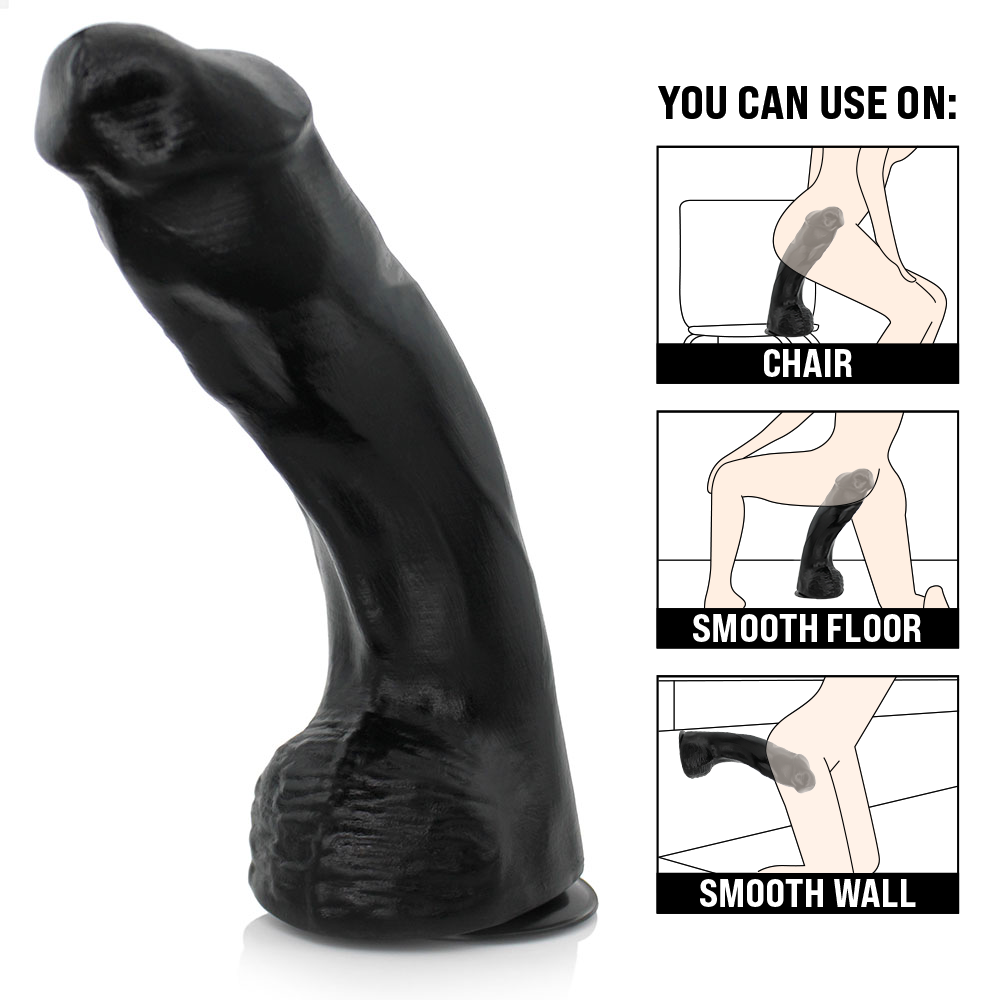MEGALODON - GIANT THICK FLEXIBLE REALISTIC PENIS WITH SCROTUM AND SUCTION CUP - BLACK - 41 X 8.8 CM