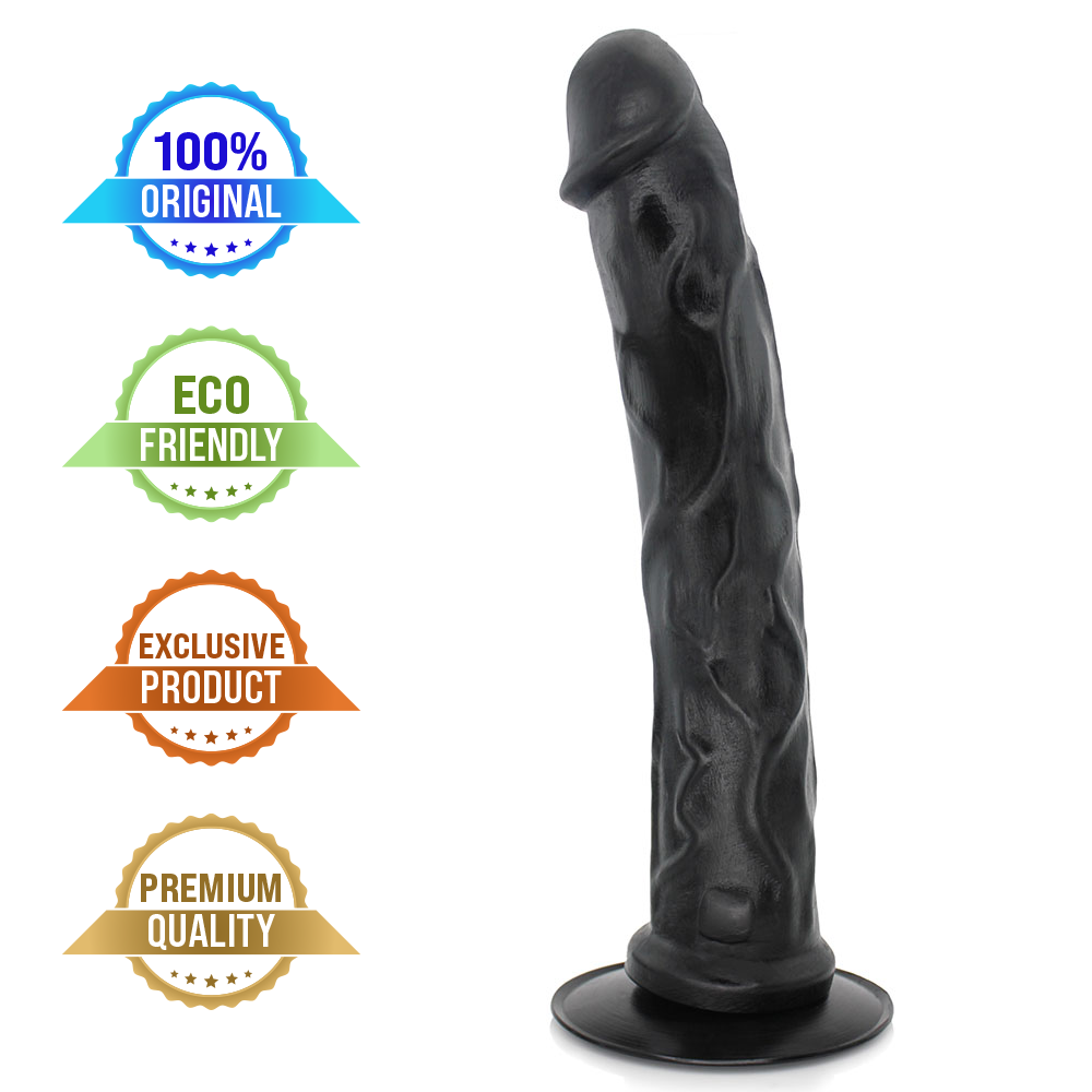 CARALHO - GIANT THICK FLEXIBLE REALISTIC PENIS WITH SUCTION CUP - BLACK - 38 X 6.7 CM