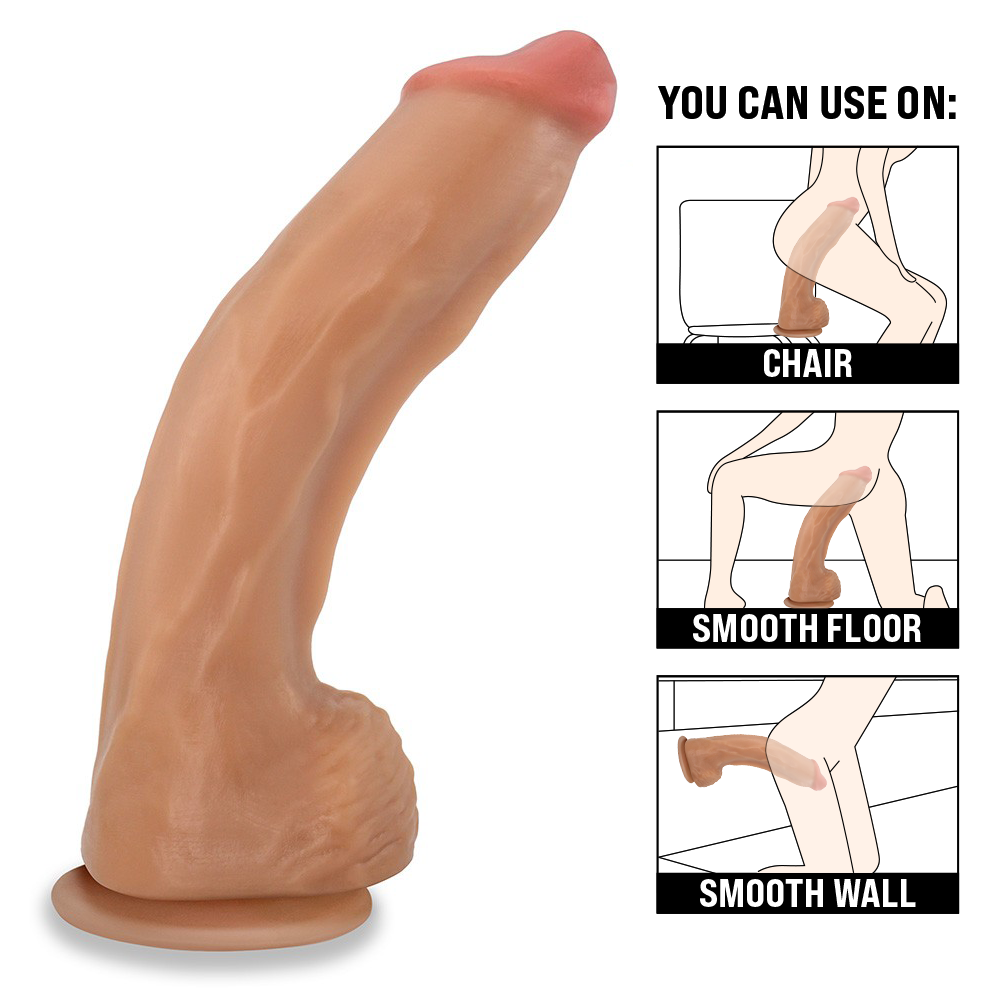 MEGALODON - GIANT THICK FLEXIBLE REALISTIC PENIS WITH SCROTUM AND SUCTION CUP - BEIGE - 41 X 8.8 CM