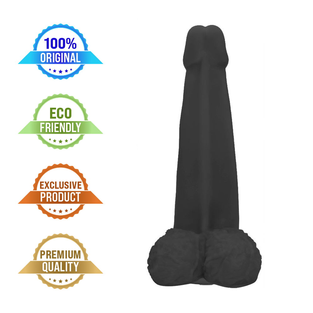 LONGO - GIANT THICK FLEXIBLE REALISTIC PENIS WITH SCROTUM AND SUCTION CUP - BLACK - 28 X 8.3 CM