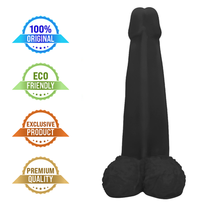 LONGO - GIANT THICK FLEXIBLE REALISTIC PENIS WITH SCROTUM - BLACK - 28 X 8.3 CM